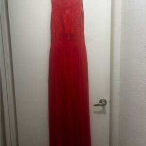 Red Dot Boutique Red Lace Sheer Evening Gown – Size Small – Sexy & Flirty